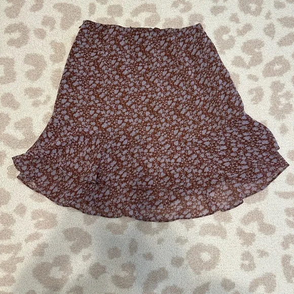 Always Carefree Rust Brown Floral Print Ruffled Mini Skirt - Picture 5 of 6